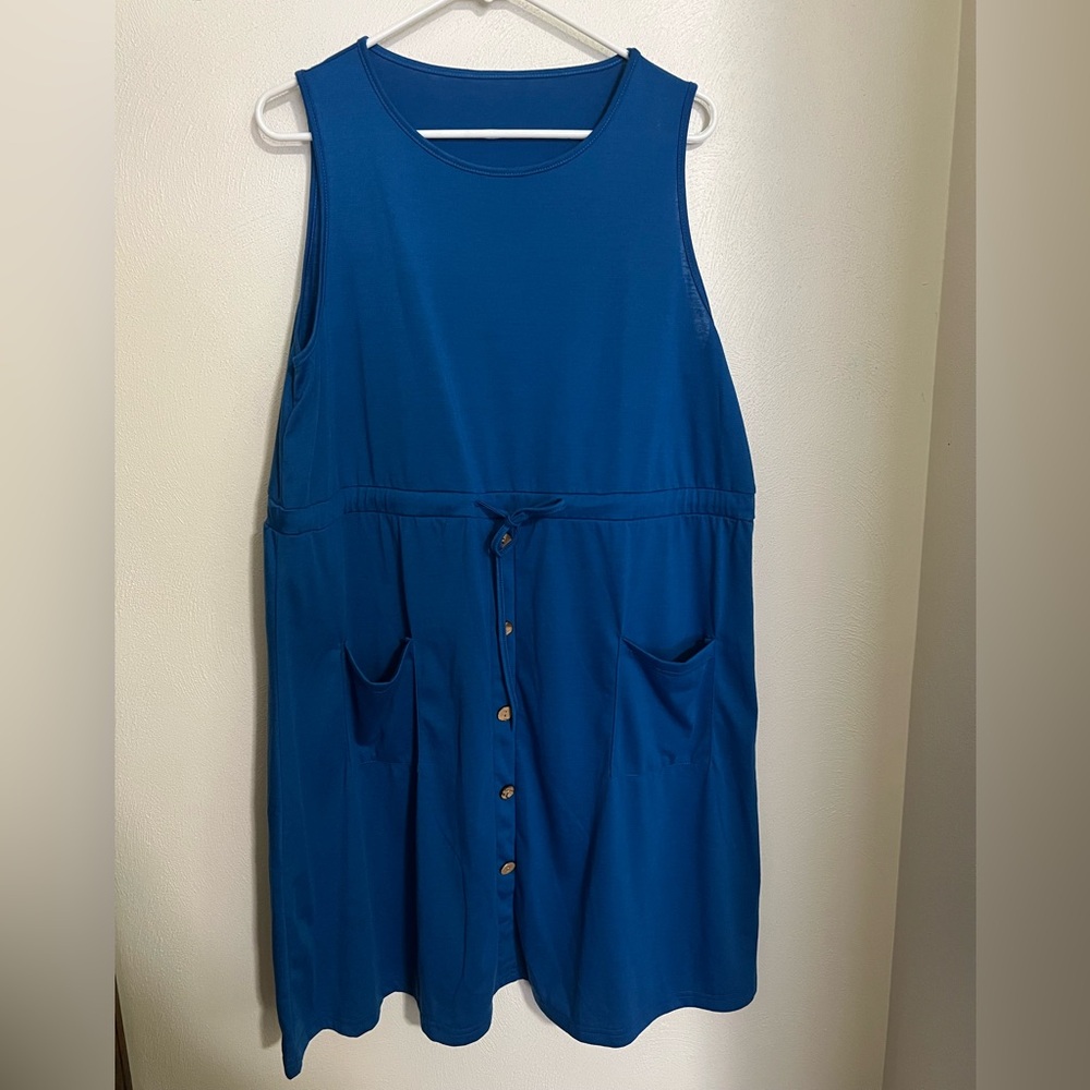 NO BRAND Classic‎ Casual Sleeveless Tie Waist Dress Royal Blue Women's Size XXL